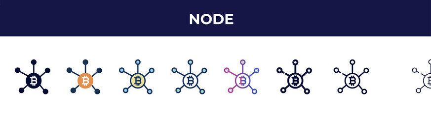 Poster - node icon in 8 styles. line, filled, glyph, thin outline, colorful, stroke and gradient styles, node vector sign. symbol, logo illustration. different style icons set.