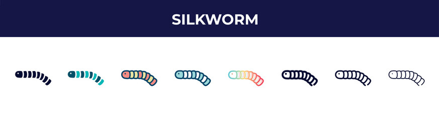 silkworm icon in 8 styles. line, filled, glyph, thin outline, colorful, stroke and gradient styles, silkworm vector sign. symbol, logo illustration. different style icons set.