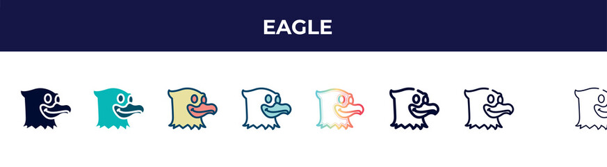 eagle icon in 8 styles. line, filled, glyph, thin outline, colorful, stroke and gradient styles, eagle vector sign. symbol, logo illustration. different style icons set.