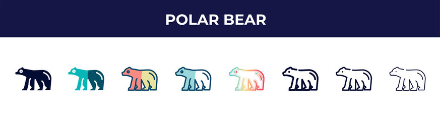  polar bear icon in 8 styles. line, filled, glyph, thin outline, colorful, stroke and gradient styles, polar bear vector sign. symbol, logo illustration. different style icons set.