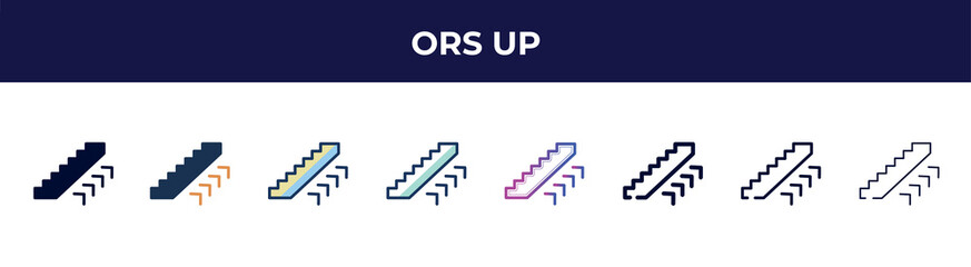 Poster - ors up icon in 8 styles. line, filled, glyph, thin outline, colorful, stroke and gradient styles, ors up vector sign. symbol, logo illustration. different style icons set.