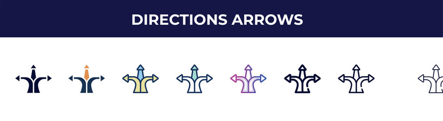 Poster - directions arrows icon in 8 styles. line, filled, glyph, thin outline, colorful, stroke and gradient styles, directions arrows vector sign. symbol, logo illustration. different style icons set.