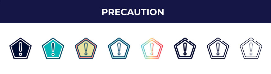 Aufkleber - precaution icon in 8 styles. line, filled, glyph, thin outline, colorful, stroke and gradient styles, precaution vector sign. symbol, logo illustration. different style icons set.