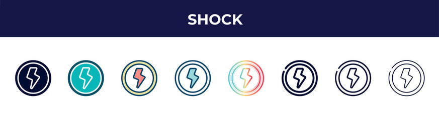 Poster - shock icon in 8 styles. line, filled, glyph, thin outline, colorful, stroke and gradient styles, shock vector sign. symbol, logo illustration. different style icons set.