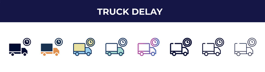 Poster - truck delay icon in 8 styles. line, filled, glyph, thin outline, colorful, stroke and gradient style
