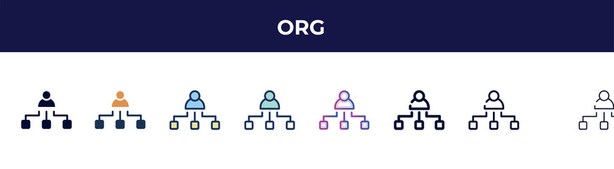 Poster - org icon in 8 styles. line, filled, glyph, thin outline, colorful, stroke and gradient styles, org vector sign. symbol, logo illustration. different style icons set.