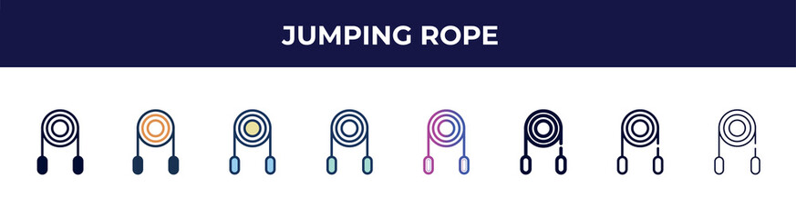 Poster - jumping rope icon in 8 styles. line, filled, glyph, thin outline, colorful, stroke and gradient styles, jumping rope vector sign. symbol, logo illustration. different style icons set.