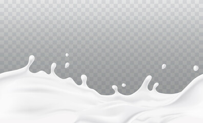 Wall Mural - milk splash seamless pattern isolated on transparent background. 3d realistic yogurt wave border. ve