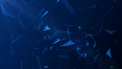 Poster - Animated background. Movements around circle of big bang. Pattern of glowing neon connecting lines, triangles, dots, particles. Outer space. Shards of glass. Destroyed plexuses. 3d rendering. 4k