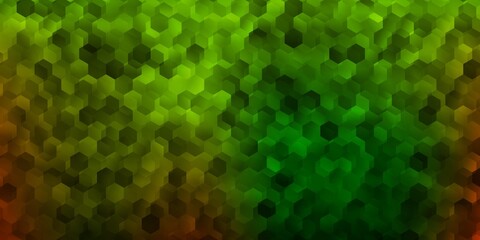 Dark green, yellow vector backdrop with a batch of hexagons.