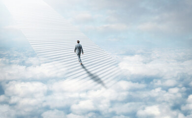 stairway to heaven. shot of a stairway leading up to heaven.
