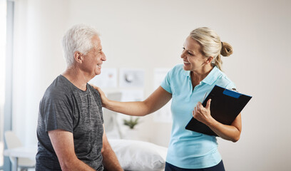 Aufkleber - Ill have you back to 100 in no time. Cropped shot of a mature female physiotherapist working with a senior male patient in her office.