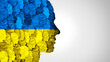 Ukrainian People Symbol as a group of Ukrainians together with the flag of Ukraine as an Eastern Europe country