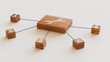 © RocknRoller Studios - Configure Technology Concept with tool Symbol on a Wooden Block. User Network Connections are Represented with Blue string. White background. 3D Render.