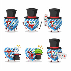 Canvas Print - A blue love gift box Magician cartoon character perform on a stage