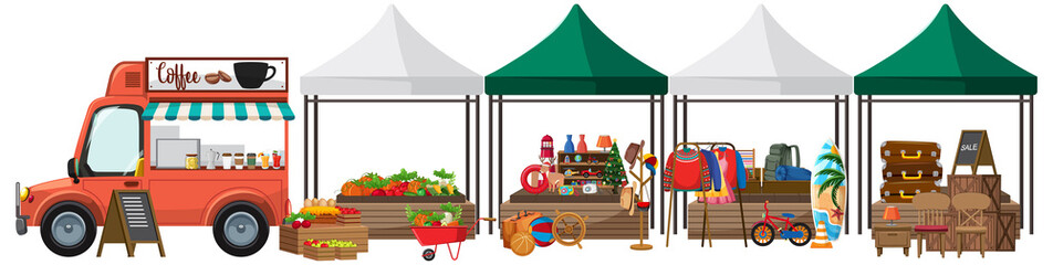 Wall Mural - shops at flea market on white background