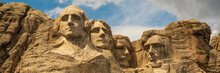 Iconic Mount Rushmore In South Dakota, United States Of America. Taken In The Summer On Blue Sky Day With Close Up Shot Of Presidential Faces. 