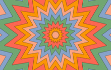 Colorful Horizontal Retro Background In Style Hippie. Abstract Psychedelic Vector Background. Flower Tunnel In Style 70, 80s