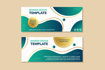 Poster - Liquid abstract banner design. Fluid Vector shaped background. Modern Graphic Template Banner with dot circle pattern for social media and web sites. green blue gradient combined with gold on element