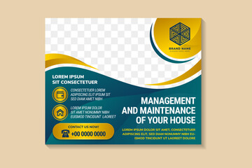Poster - management and maintenance of your house flyer template with gold and blue gradient color combinatio
