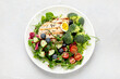 Ketogenic diet meals assortment on light background.