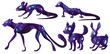 Mechanical animals, panther, lizard, dog and rabbit robots. Vector cartoon set of futuristic pets cyborgs, purple mechanic rat, hare, jaguar and reptile isolated on white background