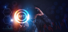 Businessman VR Glasses Avatar On Metaverse Trading NFT Non Fungible Token For Crypto Art  In Blockchain