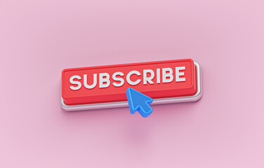 Poster - Subscribe button and cursor isolated. subscribe to channel, blog. Social media icon. 3d rendering