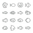 Fishes icons set. Fish icon. Line with editable stroke