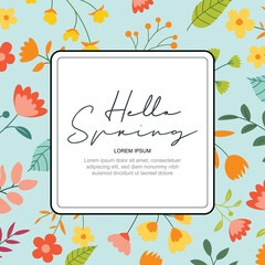 Wall Mural - hello spring banner background template with colorful flower.can be use social media card, voucher, 