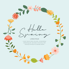 Wall Mural - hello spring banner background template with colorful flower.can be use social media card, voucher, 