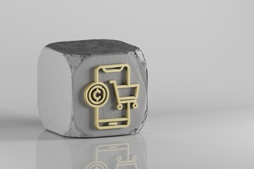 Poster - cryptocurrency payment icon. beautiful golden cryptocurrency symbol icons on a beton cube and white 