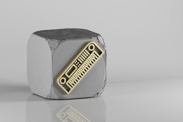 Poster - Long Synthesizer icon. Beautiful Golden music symbol icons on a beton cube and white ceramic background. 3d rendering illustration. Background pattern for design.