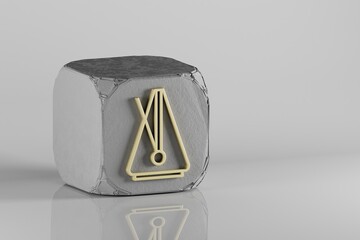 Poster - Big Metronome icon. Beautiful Golden music symbol icons on a beton cube and white ceramic background. 3d rendering illustration. Background pattern for design.