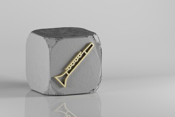 Poster - Inclined Clarinet icon. Beautiful Golden music symbol icons on a beton cube and white ceramic background. 3d rendering illustration. Background pattern for design.