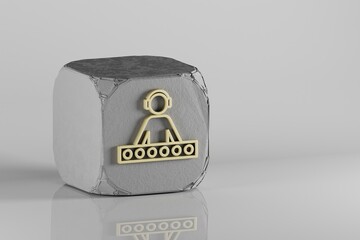 Poster - DJ with Headphones icon. Beautiful Golden music symbol icons on a beton cube and white ceramic background. 3d rendering illustration. Background pattern for design.