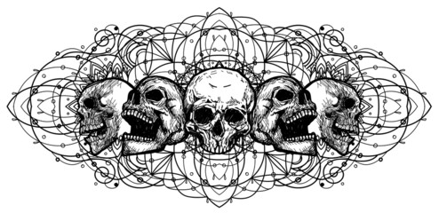 Wall Mural - tattoo art skull sketch black and white