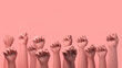 © Rodrigo - Banner with woman fists in fight. International Day for the Elimination of Violence against Women. November 25. Feminism. 3d illustration. International Women's Day. Pink background. March 8.