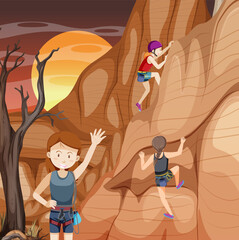 Poster - Scene with people climbing rocky moutain