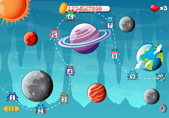 Wall Mural - Pixel space game interface with planets