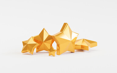 Poster - Five golden stars for client excellent evaluation after use product and service concept by 3d render.