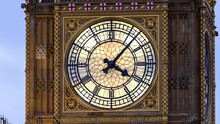 Hyperlapse Of Big Ben Clock Face Of The Newly Refurbished Elizabeth Tower In Westminster, London, UK.