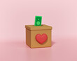 cash and box isolated. Donate money charity minimal concept. 3d rendering
