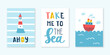 Doodle sea nursery poster set with lettering. Cartoon watercraft baby prints for wall art and apparel.