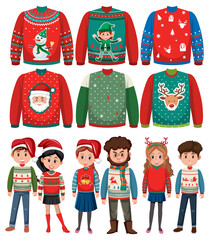 Set of people wearing christmas sweaters