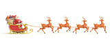 Fototapeta Pokój dzieciecy - Santa Claus rides reindeer sleigh on Christmas side view 3d rendering