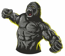 Vintage, Comic Book Style Roaring Gorilla. Vector Illustration. Isolated On White Background.