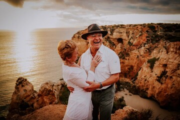 Wall Mural - wedding couple shooting on the algarve lagos portugal at the beach 