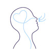 Breathing exercise, deep breath through nose for benefit and good work brain. Healthy yoga and relaxation. Vector outline illustration