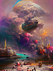 Wall Mural - Beautiful picture of the end of the world, the city is on fire